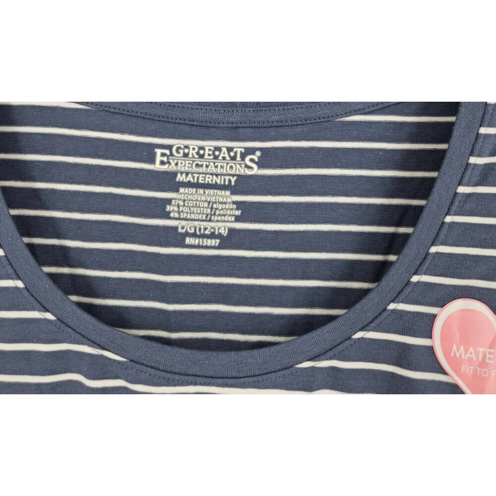 Set/2 Great Expectations Maternity T-Shirts Sz L Red Graphic & Blue Stripe NWT - Picture 6 of 8